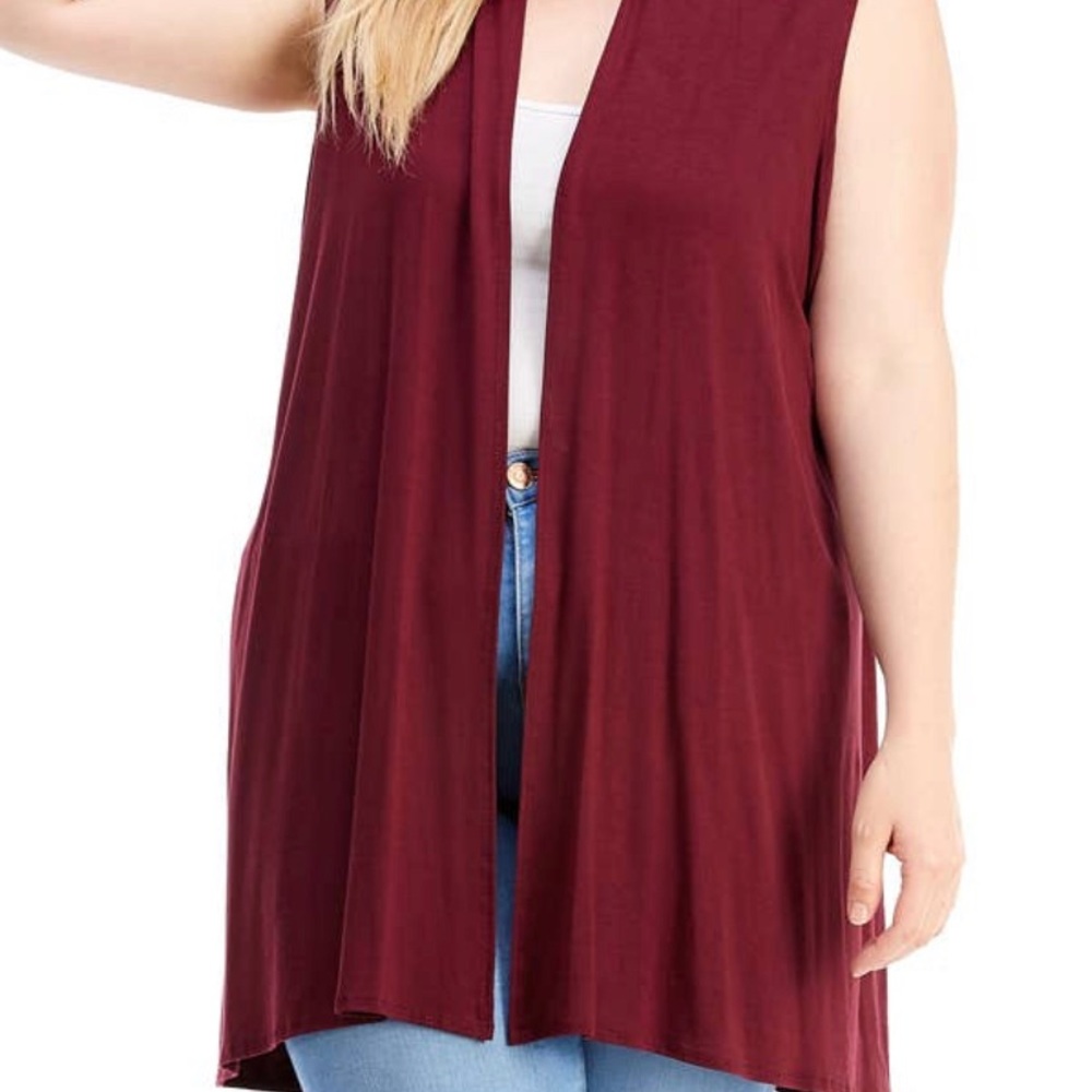 Plus Size Vest With Pockets (Wine Rose)